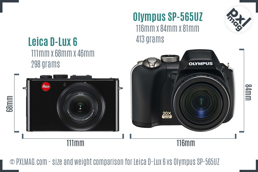 Leica D-Lux 6 vs Olympus SP-565UZ size comparison