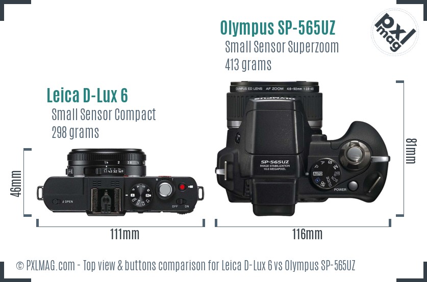 Leica D-Lux 6 vs Olympus SP-565UZ top view buttons comparison