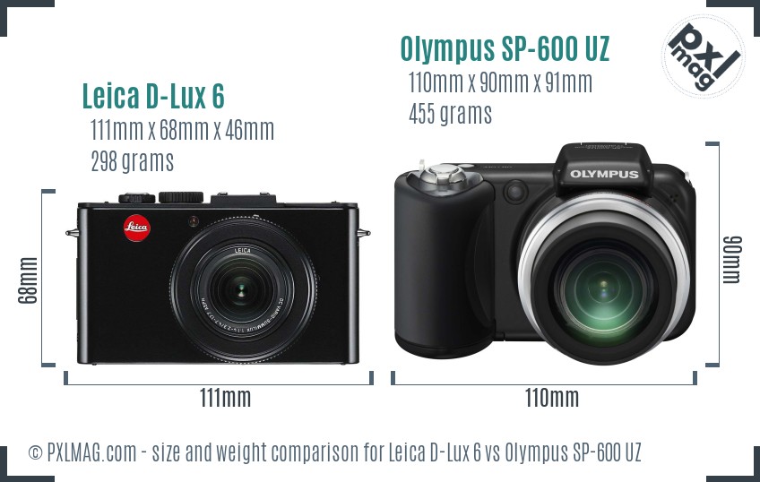 Leica D-Lux 6 vs Olympus SP-600 UZ size comparison