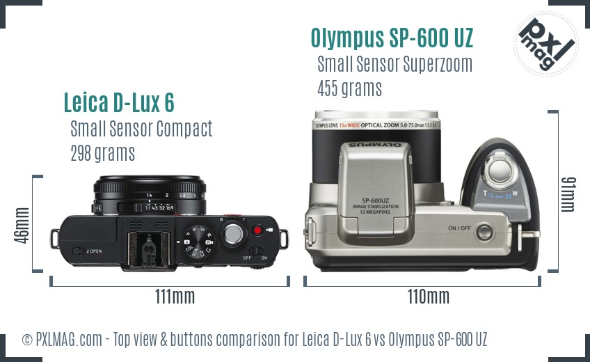 Leica D-Lux 6 vs Olympus SP-600 UZ top view buttons comparison