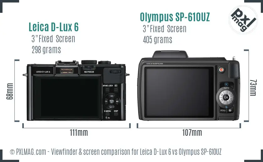 Leica D-Lux 6 vs Olympus SP-610UZ Screen and Viewfinder comparison Leica D-Lux 6 vs Olympus SP-610UZ Screen and Viewfinder comparison