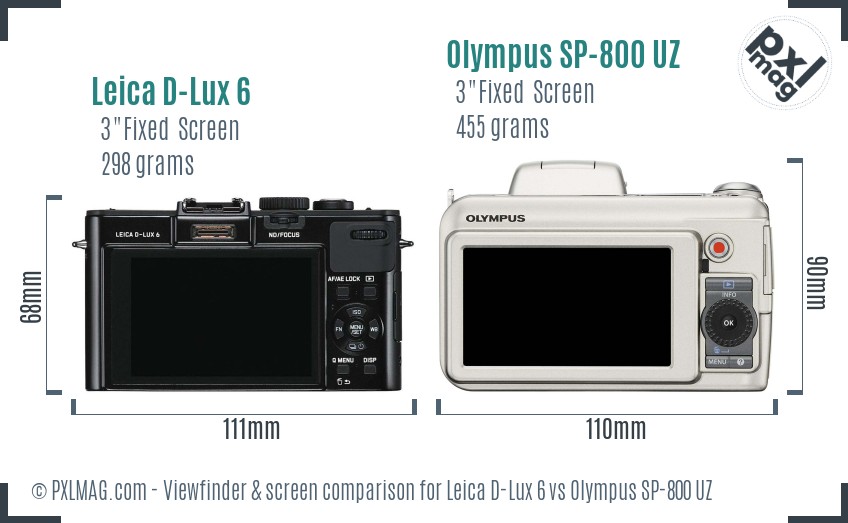 Leica D-Lux 6 vs Olympus SP-800 UZ Screen and Viewfinder comparison