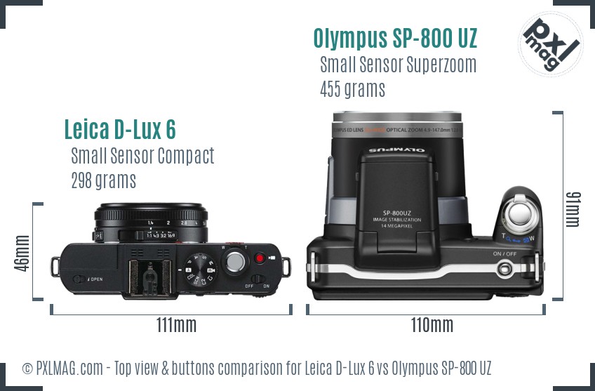 Leica D-Lux 6 vs Olympus SP-800 UZ top view buttons comparison