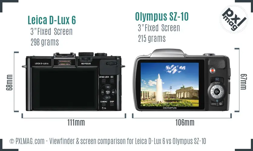 Leica D-Lux 6 vs Olympus SZ-10 Screen and Viewfinder comparison