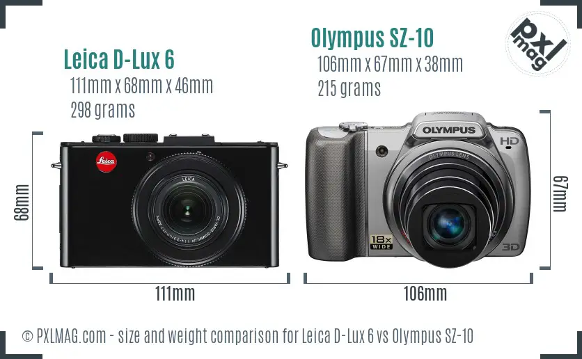 Leica D-Lux 6 vs Olympus SZ-10 size comparison