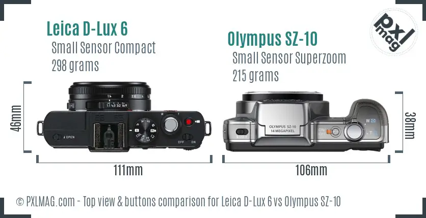 Leica D-Lux 6 vs Olympus SZ-10 top view buttons comparison