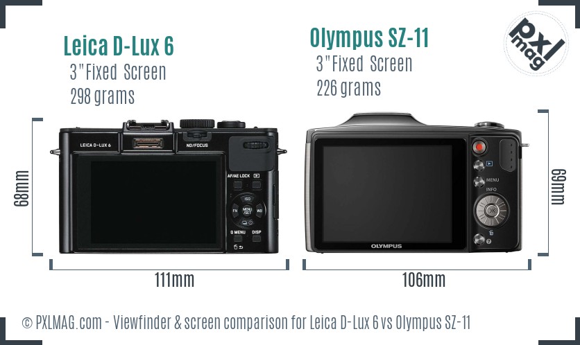 Leica D-Lux 6 vs Olympus SZ-11 Screen and Viewfinder comparison
