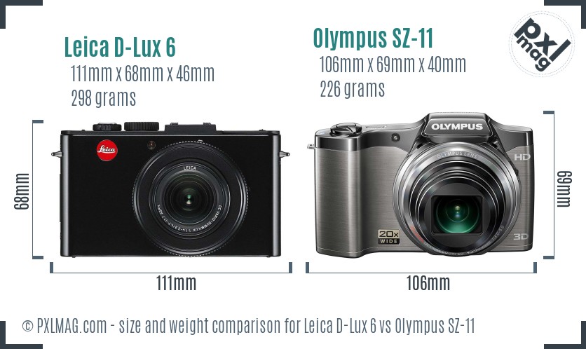 Leica D-Lux 6 vs Olympus SZ-11 size comparison Leica D-Lux 6 vs Olympus SZ-11 size comparison