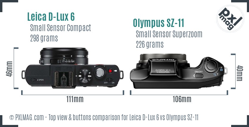 Leica D-Lux 6 vs Olympus SZ-11 top view buttons comparison