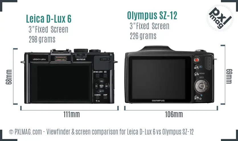 Leica D-Lux 6 vs Olympus SZ-12 Screen and Viewfinder comparison