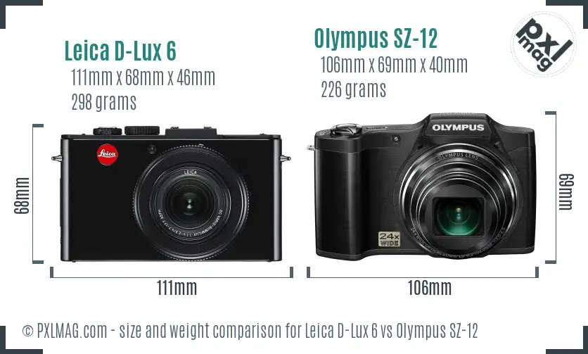 Leica D-Lux 6 vs Olympus SZ-12 size comparison