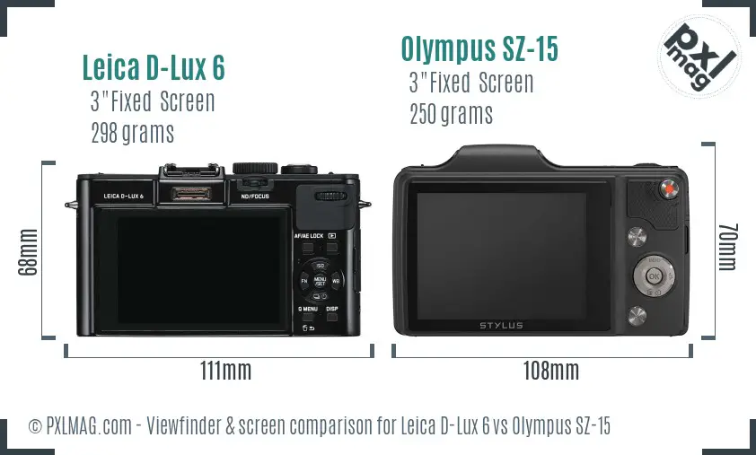 Leica D-Lux 6 vs Olympus SZ-15 Screen and Viewfinder comparison