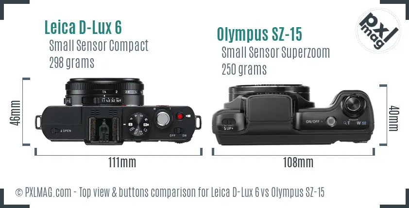 Leica D-Lux 6 vs Olympus SZ-15 top view buttons comparison