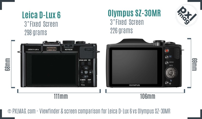 Leica D-Lux 6 vs Olympus SZ-30MR Screen and Viewfinder comparison