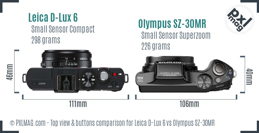 Leica D-Lux 6 vs Olympus SZ-30MR top view buttons comparison