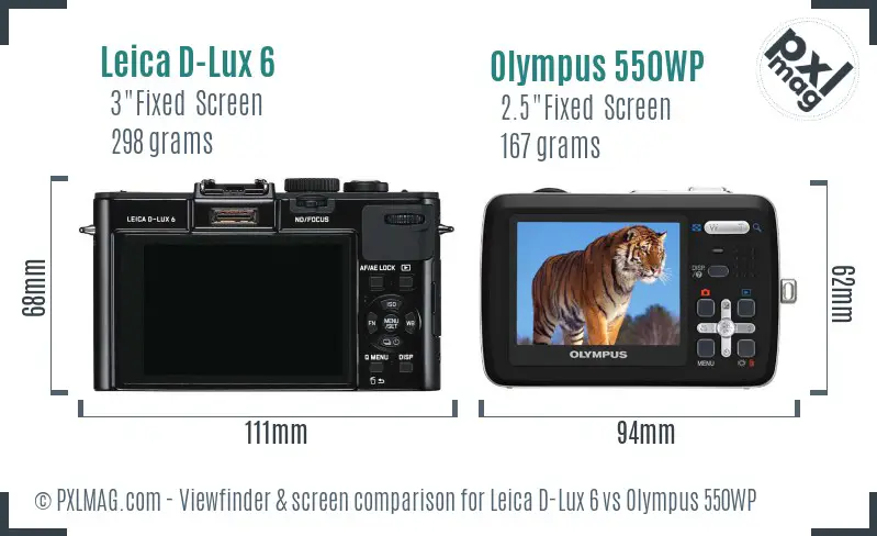Leica D-Lux 6 vs Olympus 550WP Screen and Viewfinder comparison