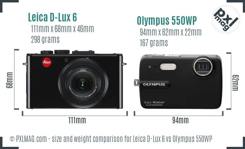 Leica D-Lux 6 vs Olympus 550WP size comparison