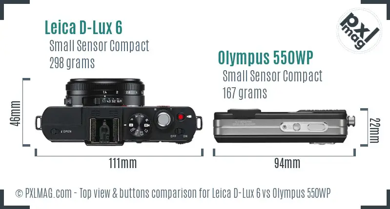 Leica D-Lux 6 vs Olympus 550WP top view buttons comparison