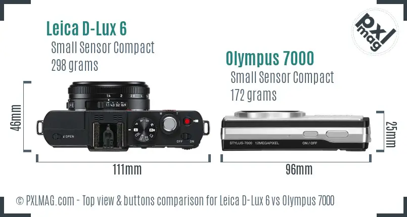 Leica D-Lux 6 vs Olympus 7000 top view buttons comparison