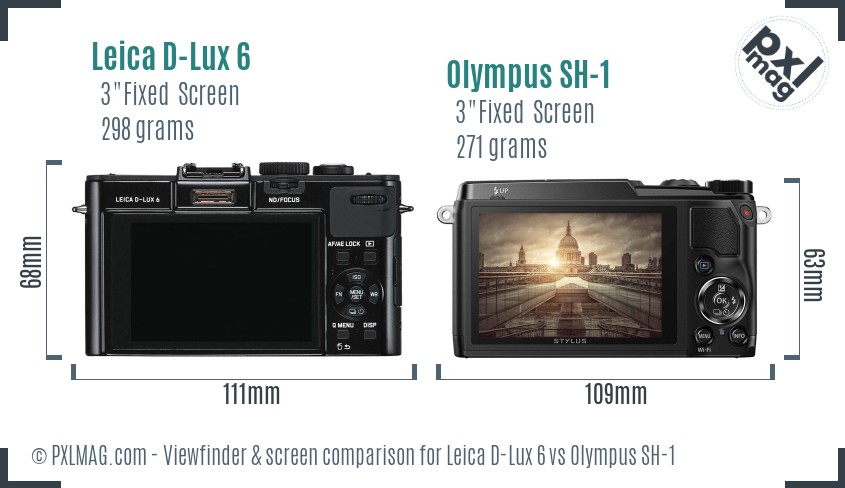 Leica D-Lux 6 vs Olympus SH-1 Screen and Viewfinder comparison