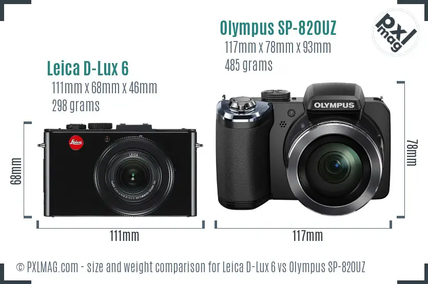 Leica D-Lux 6 vs Olympus SP-820UZ size comparison