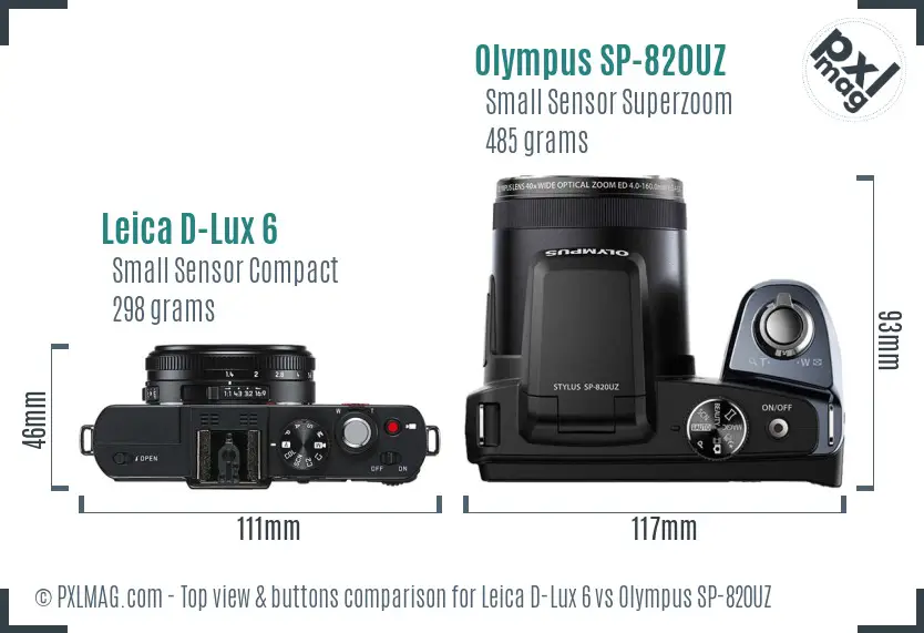 Leica D-Lux 6 vs Olympus SP-820UZ top view buttons comparison