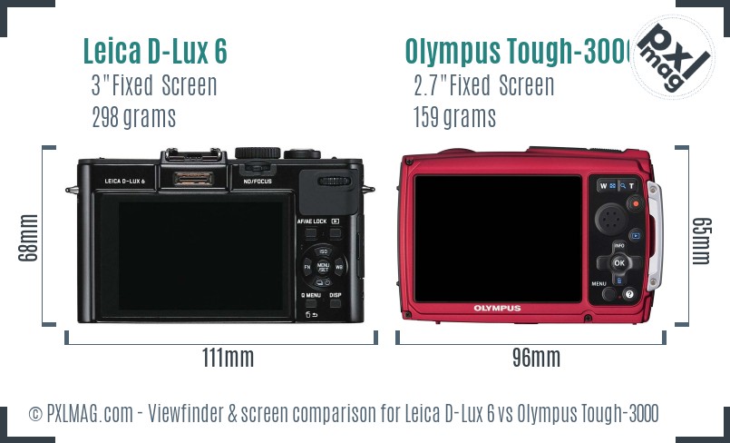 Leica D-Lux 6 vs Olympus Tough-3000 Screen and Viewfinder comparison