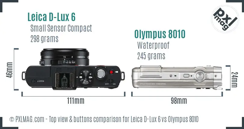 Leica D-Lux 6 vs Olympus 8010 top view buttons comparison