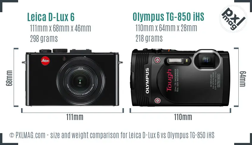 Leica D-Lux 6 vs Olympus TG-850 iHS size comparison