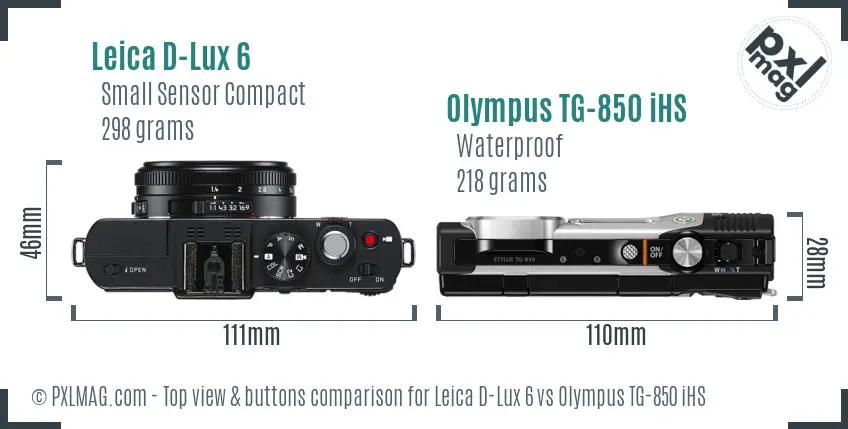 Leica D-Lux 6 vs Olympus TG-850 iHS top view buttons comparison