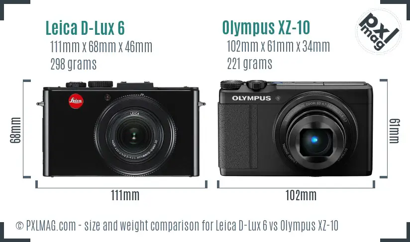 Leica D-Lux 6 vs Olympus XZ-10 size comparison