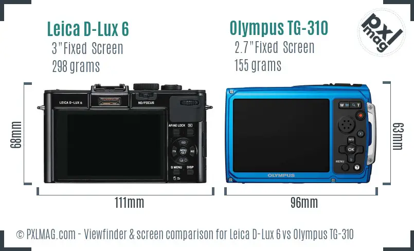 Leica D-Lux 6 vs Olympus TG-310 Screen and Viewfinder comparison
