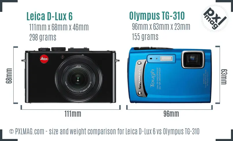 Leica D-Lux 6 vs Olympus TG-310 size comparison