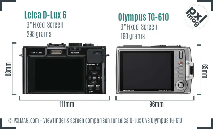 Leica D-Lux 6 vs Olympus TG-610 Screen and Viewfinder comparison