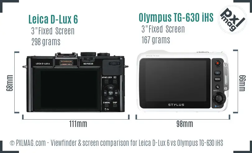 Leica D-Lux 6 vs Olympus TG-630 iHS Screen and Viewfinder comparison Leica D-Lux 6 vs Olympus TG-630 iHS Screen and Viewfinder comparison