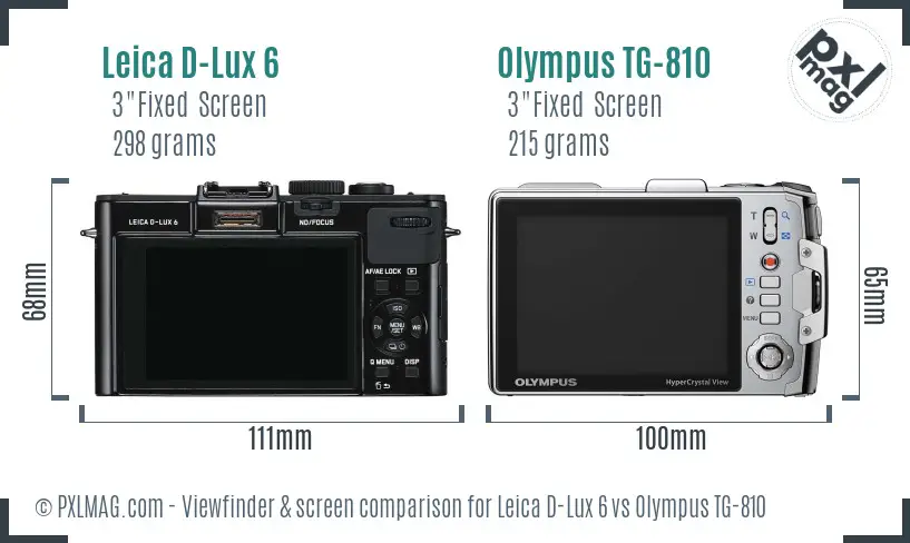 Leica D-Lux 6 vs Olympus TG-810 Screen and Viewfinder comparison