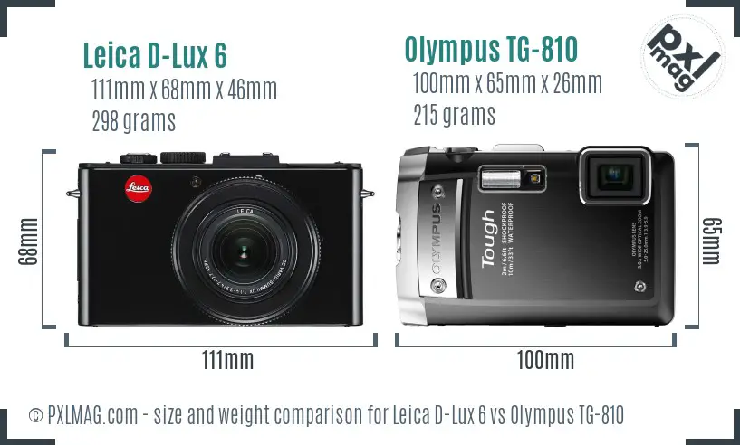 Leica D-Lux 6 vs Olympus TG-810 size comparison
