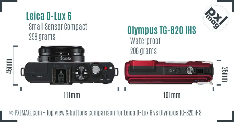 Leica D-Lux 6 vs Olympus TG-820 iHS top view buttons comparison