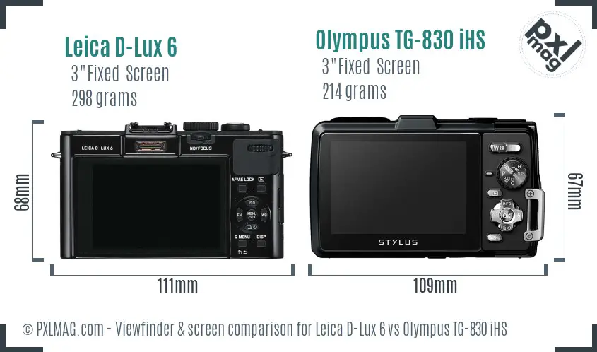 Leica D-Lux 6 vs Olympus TG-830 iHS Screen and Viewfinder comparison Leica D-Lux 6 vs Olympus TG-830 iHS Screen and Viewfinder comparison