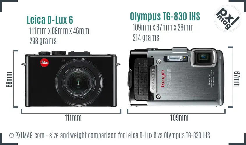 Leica D-Lux 6 vs Olympus TG-830 iHS size comparison Leica D-Lux 6 vs Olympus TG-830 iHS size comparison