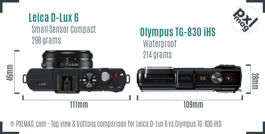 Leica D-Lux 6 vs Olympus TG-830 iHS top view buttons comparison Leica D-Lux 6 vs Olympus TG-830 iHS top view buttons comparison