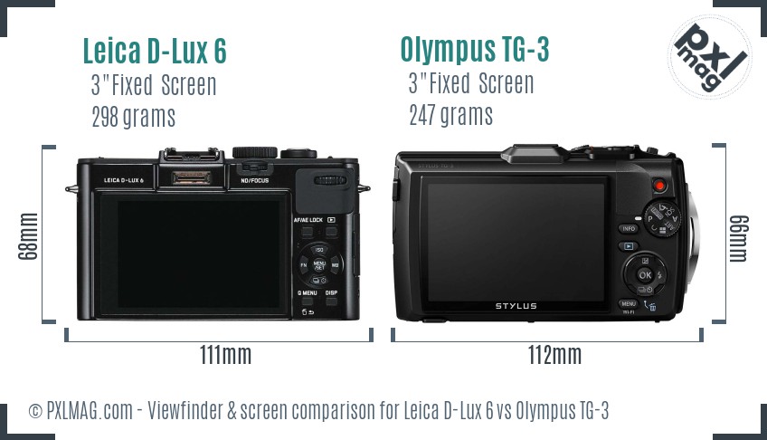 Leica D-Lux 6 vs Olympus TG-3 Screen and Viewfinder comparison