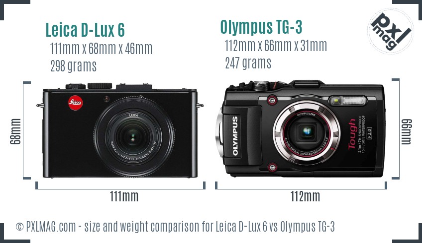 Leica D-Lux 6 vs Olympus TG-3 size comparison Leica D-Lux 6 vs Olympus TG-3 size comparison