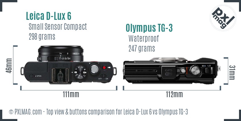 Leica D-Lux 6 vs Olympus TG-3 top view buttons comparison