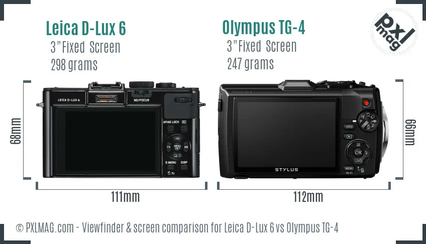 Leica D-Lux 6 vs Olympus TG-4 Screen and Viewfinder comparison