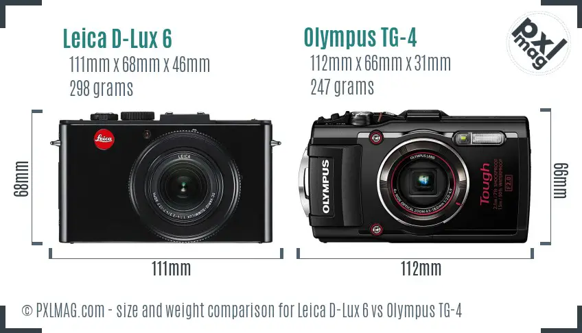 Leica D-Lux 6 vs Olympus TG-4 size comparison