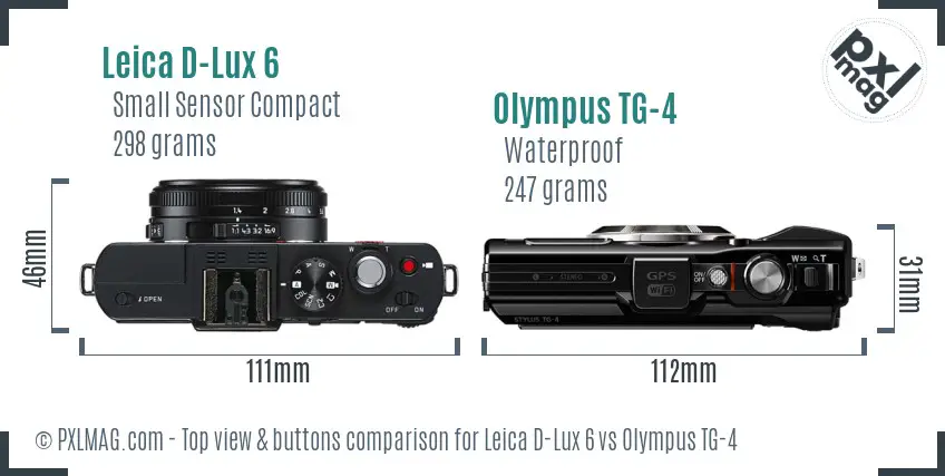 Leica D-Lux 6 vs Olympus TG-4 top view buttons comparison