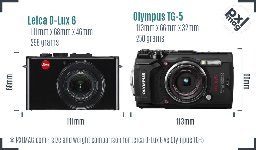Leica D-Lux 6 vs Olympus TG-5 size comparison
