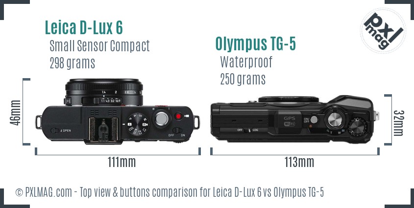 Leica D-Lux 6 vs Olympus TG-5 top view buttons comparison