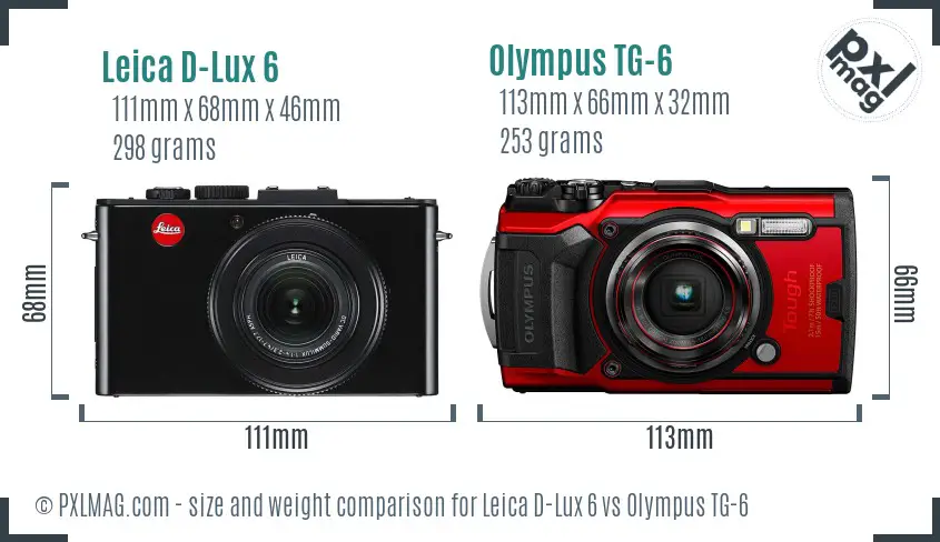 Leica D-Lux 6 vs Olympus TG-6 size comparison